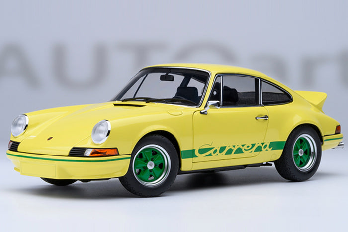 Porsche 911 Carrera RS 2.7 (1973) | 1:18 Scale Model Car by AUTOart | Yellow w/Green Stripes Variant