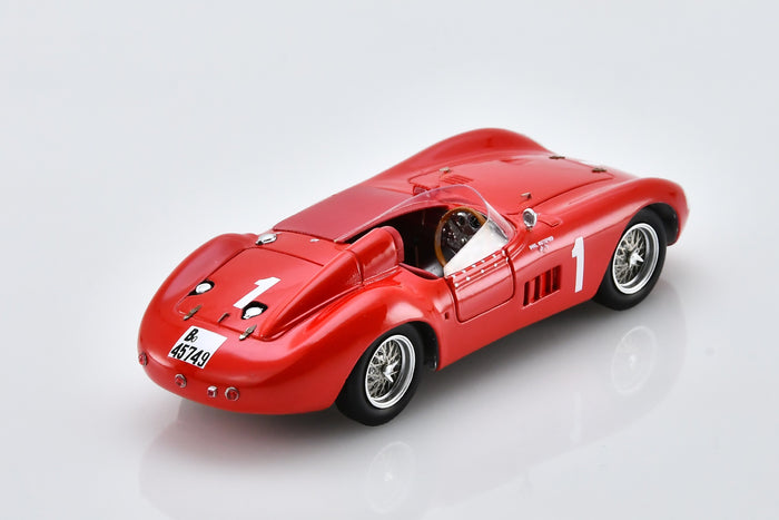 1:43 scale model Maserati 300S (1956 Paris 1000km Winner) by Spark | Rear Overhead View