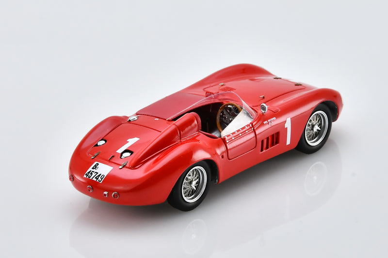 1:43 scale model Maserati 300S (1956 Paris 1000km Winner) by Spark | Rear Overhead View