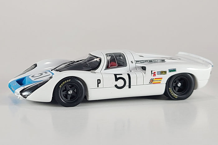 Porsche 907 (2nd Place, 1968 Sebring 12 Hours) | 1:43 Scale Model Car by Spark | Front Quarter