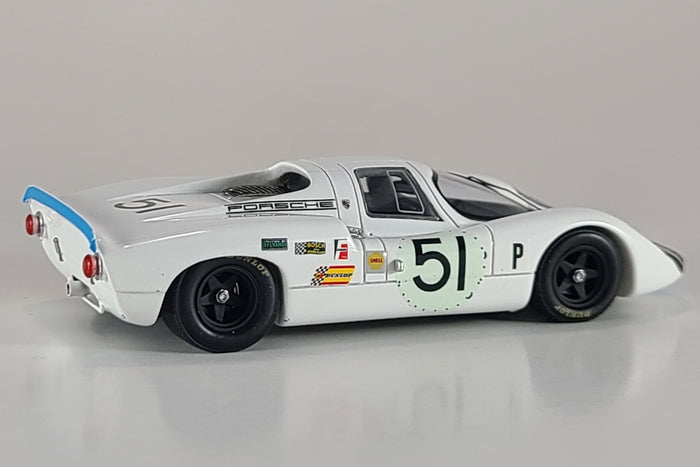 Porsche 907 (2nd Place, 1968 Sebring 12 Hours) | 1:43 Scale Model Car by Spark | Rear Quarter