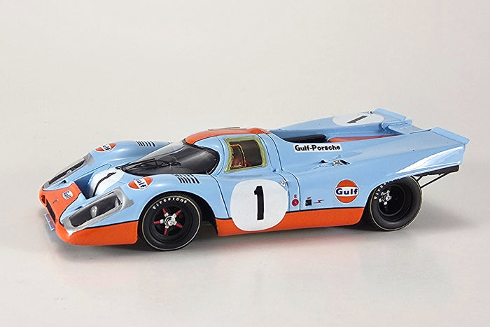 ミニカー　1/43 Porsche 917K Checker Flag ”Movie Le Mans” Gulf #21(ライトブルー×オレンジ) シリーズNo.3 Porsche 917K n° 21 Checkered Flag 