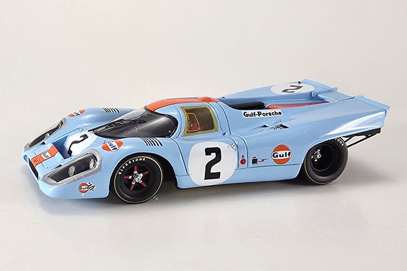 Porsche 917K (Gulf Wyer Racing, Sebring 1971) | 1:43 Scale Model Car by Spark | #2, Front Quarter