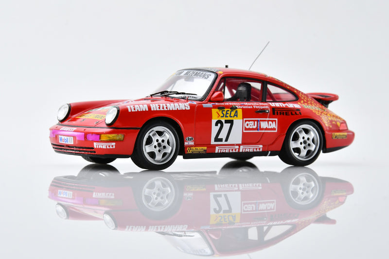 1:43 scale model Porsche 911 Carrera 2 (1991 Spa 24 Hours - Team Hezemans #27) by Spark | Front Quarter View