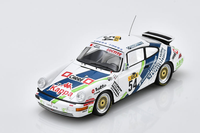 1:43 scale model Porsche 911 Carrera 2 Cup (1993 Spa 24 Hours, #54) by Spark | Front Overhead View