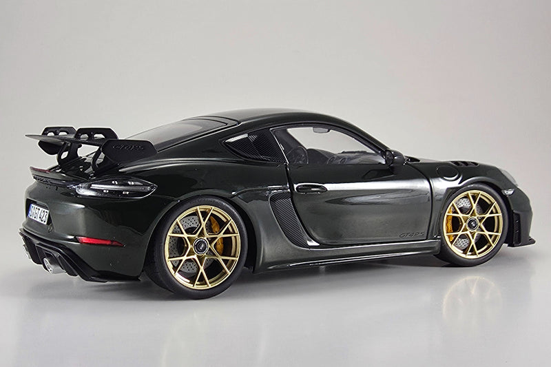 Porsche Cayman GT4 RS (2023) | 1:18 Scale Diecast Model Car by Norev | Green Variant Rear Quarter
