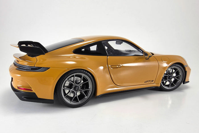 Porsche 911 GT3 (992) | 1:18 Scale Diecast Model Car by Norev | Bahama Yellow Rear Quarter