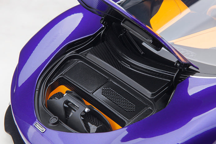 1:18 McLaren Speedtail Scale Model by AUTOart | Lantana Purple | Detail view of luggage compartment