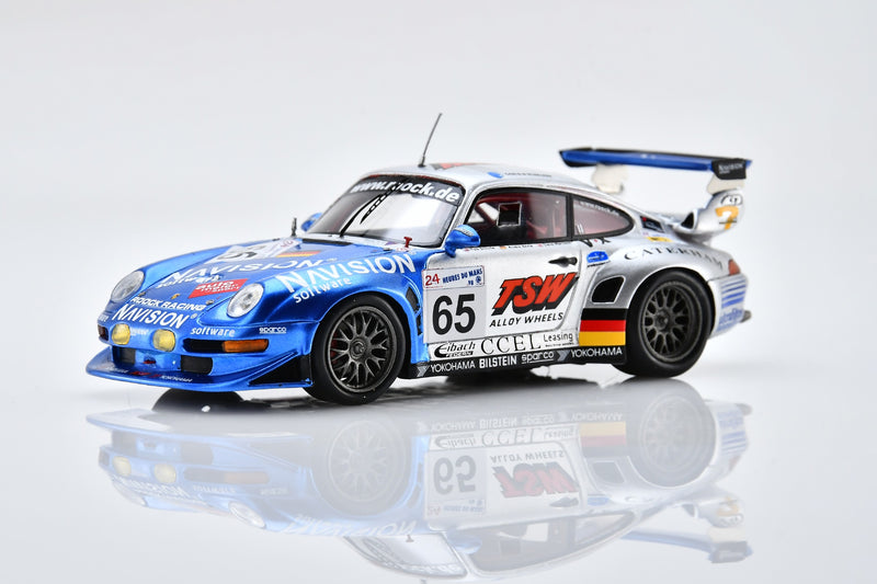 1:43 scale model Porsche 911 GT2 (Roock Racing #65, Le Mans 1998) by Spark | Front Quarter View
