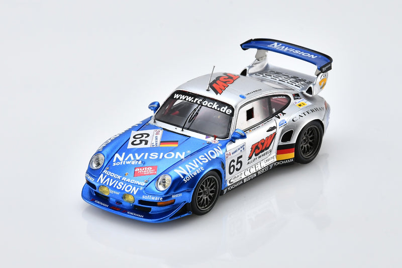 1:43 scale model Porsche 911 GT2 (Roock Racing #65, Le Mans 1998) by Spark | Front Overhead View