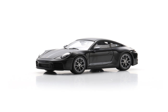 1:43 scale model Porsche 911 Carrera T (992.2) by Spark | Jet Black Metallic | Left Front Quarter