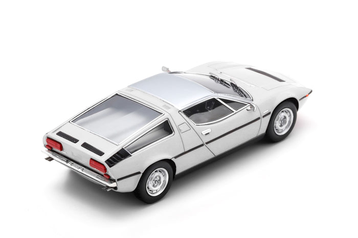 1:43 scale model Maserati Bora (1971) by Spark | Rear Overhead View