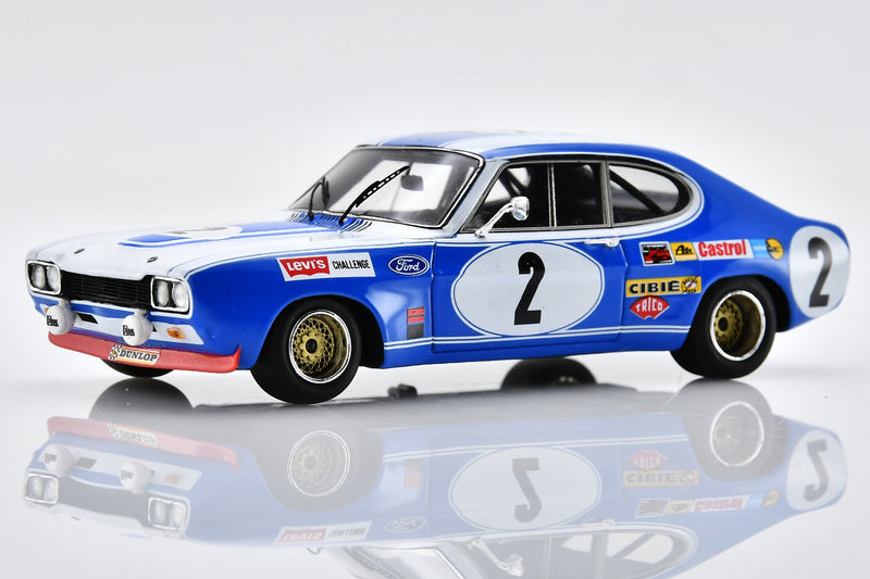 1:43 scale model Ford Capri RS 2600 (1972 Spa 24 Hours Winner) by Spark | Front Quarter View