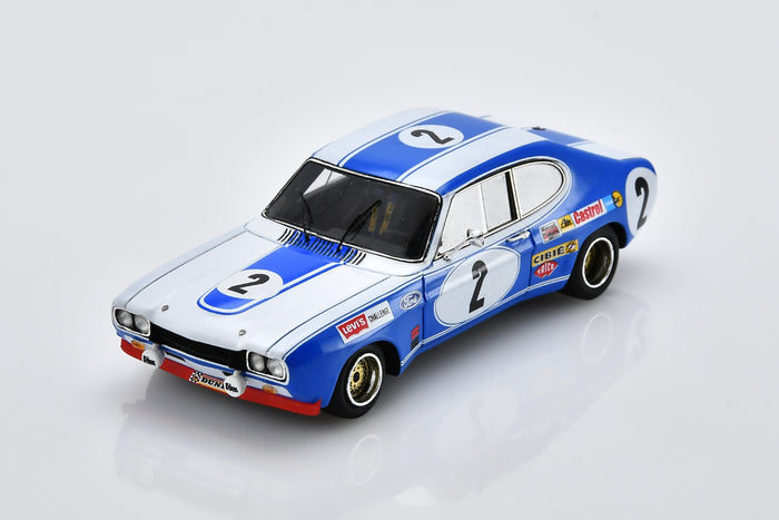 1:43 scale model Ford Capri RS 2600 (1972 Spa 24 Hours Winner) by Spark | Front Overhead View