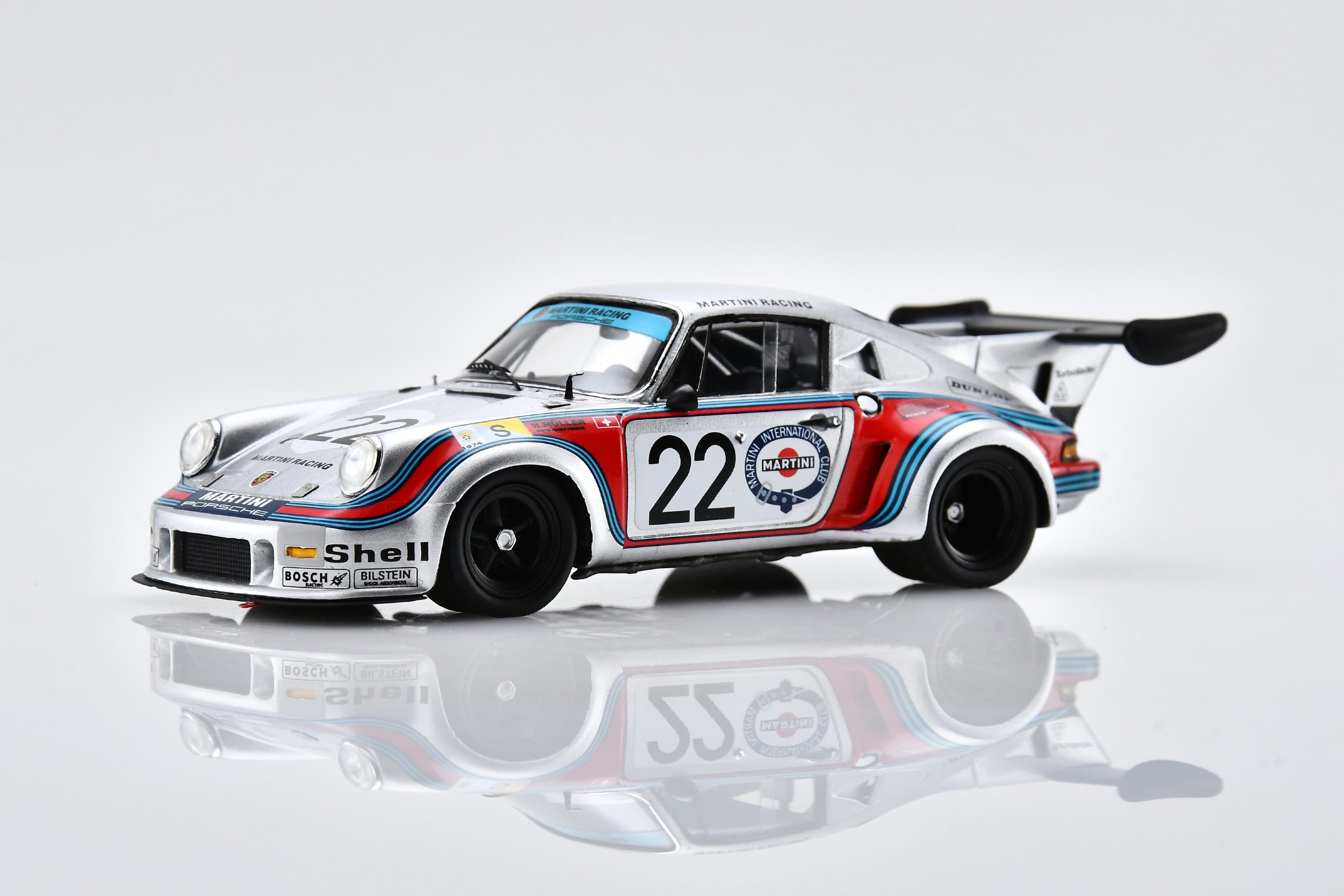 1:43 scale model Porsche 911 Carrera RSR Turbo (2nd Place, 1974 Le Mans) by Spark |  Front Quarter View