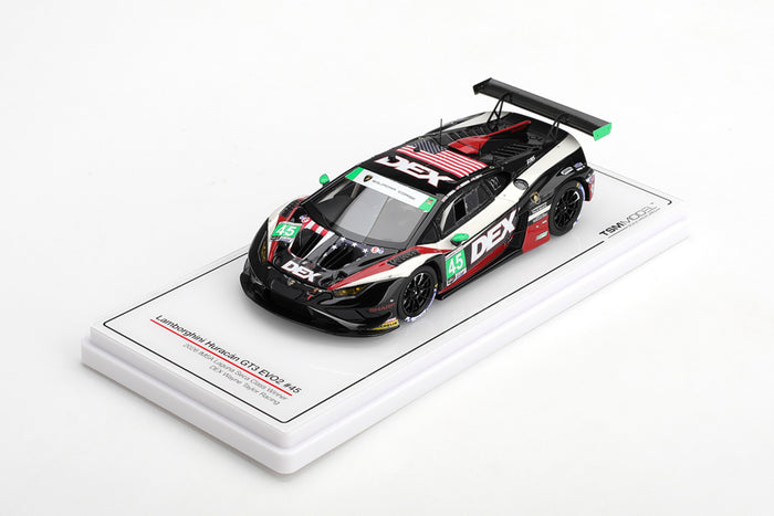 1:43 scale model Lamborghini Huracan GT3 EVO2 (DEX Wayne Taylor Racing #45 - 2026 IMSA Laguna Seca) by TSM | Display Base