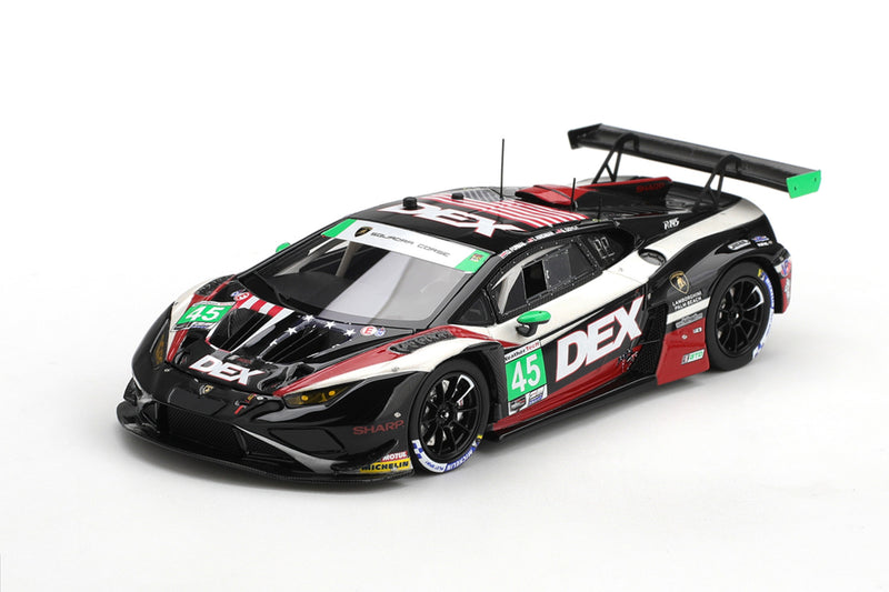 1:43 scale model Lamborghini Huracan GT3 EVO2 (DEX Wayne Taylor Racing #45 - 2026 IMSA Laguna Seca) by TSM | Front Quarter View