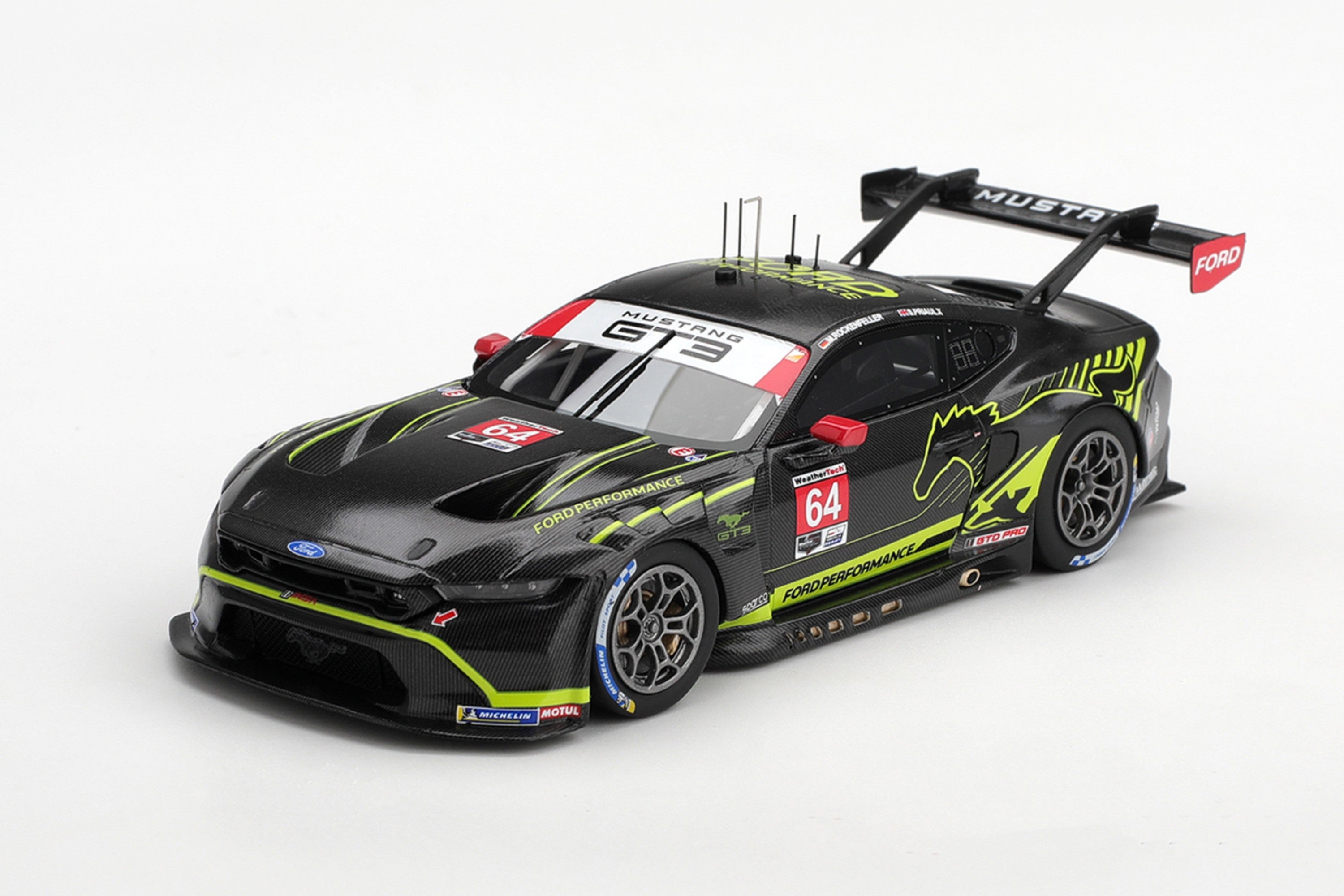 1:43 scale model Ford Mustang GT3 (2025 IMSA VIR #64) by TSM | Front Quarter View